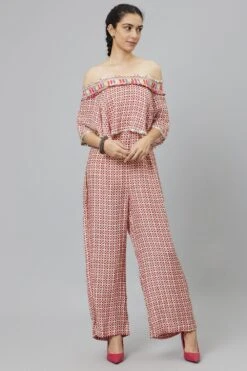 SVA Ivory Geometric Printed Cape Style Jumpsuit