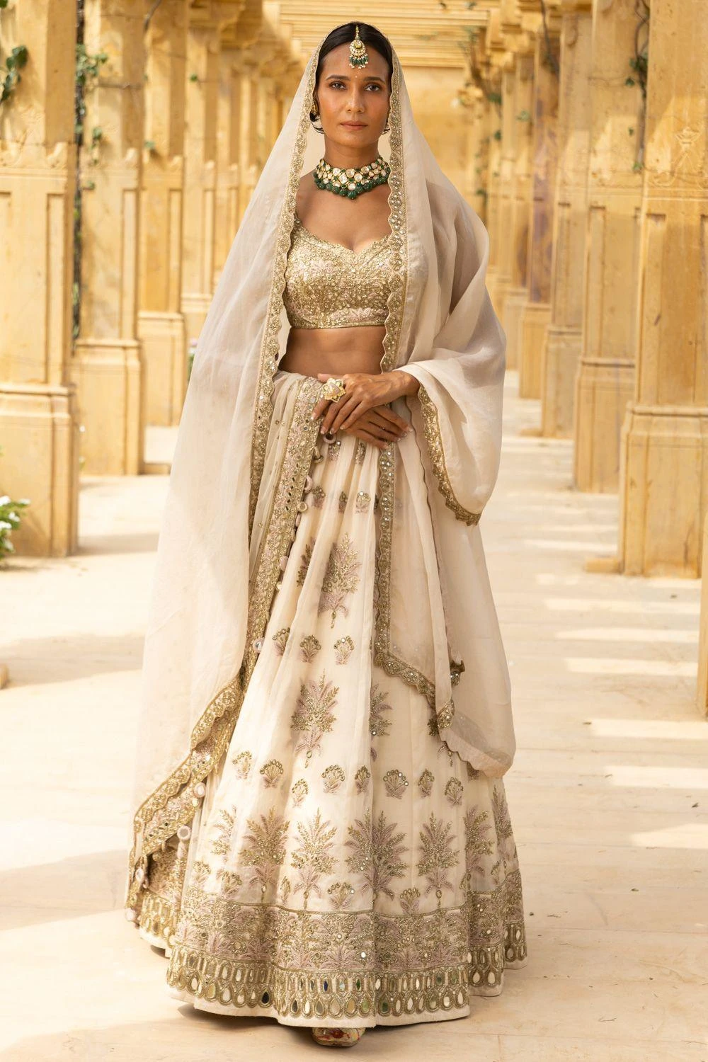 Arpita Mehta Gold Hand Embroidered Lehenga Set