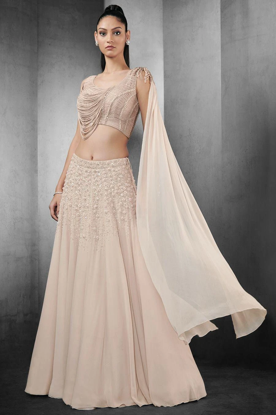 Rohit Gandhi + Rahul Khanna Peach Allyssum Fringe Lehenga - Image 2