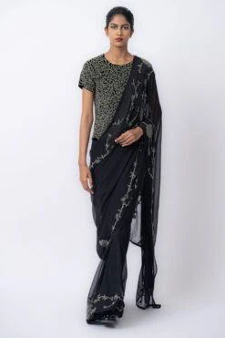 Peachoo Black & Silver Velvet Blouse