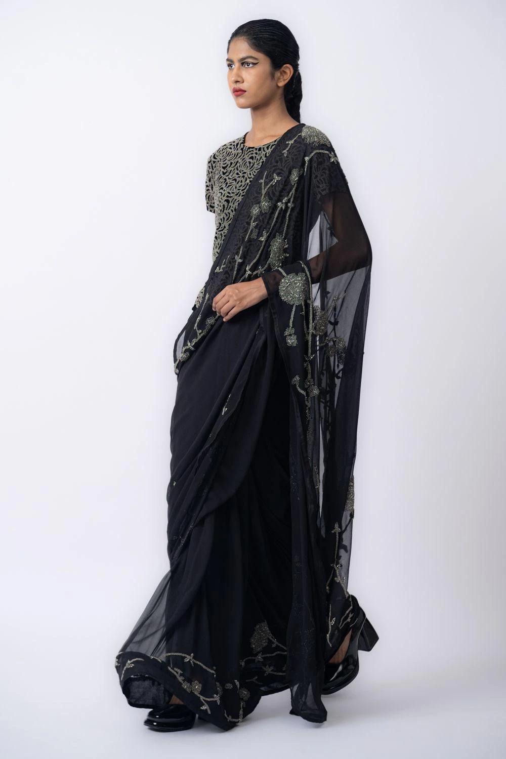 Peachoo Black & Silver Velvet Blouse - Image 2