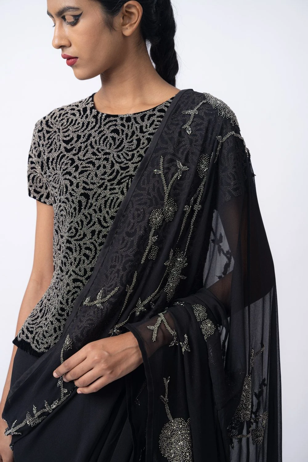 Peachoo Black & Silver Velvet Blouse - Image 3