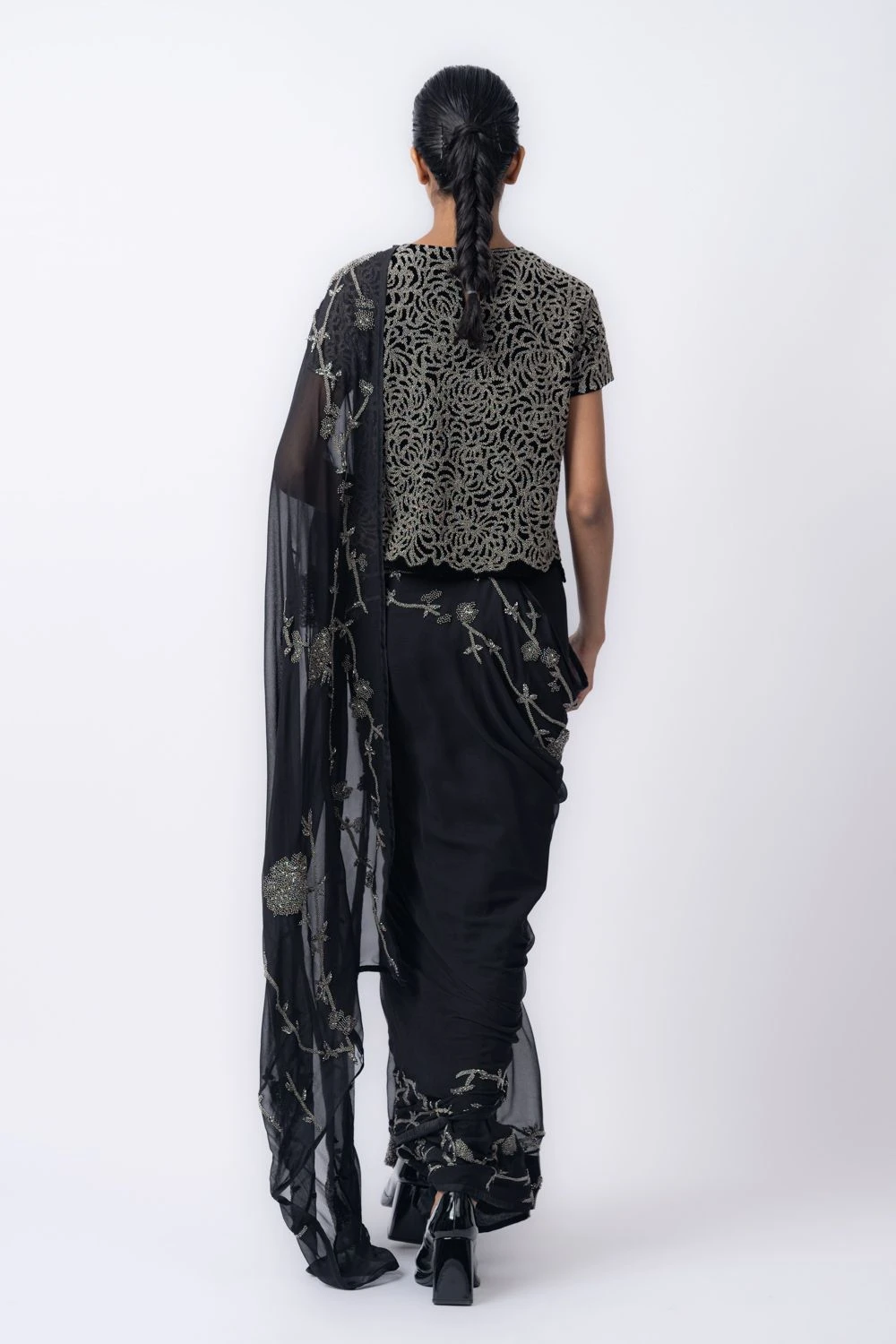 Peachoo Black & Silver Velvet Blouse - Image 4