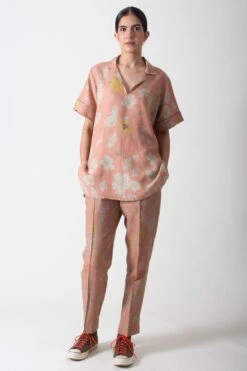 SUKETDHIR Salmon Linen Printed Top