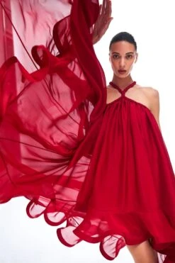 Gauri & Nainika Red Halter Neck High-low Dress