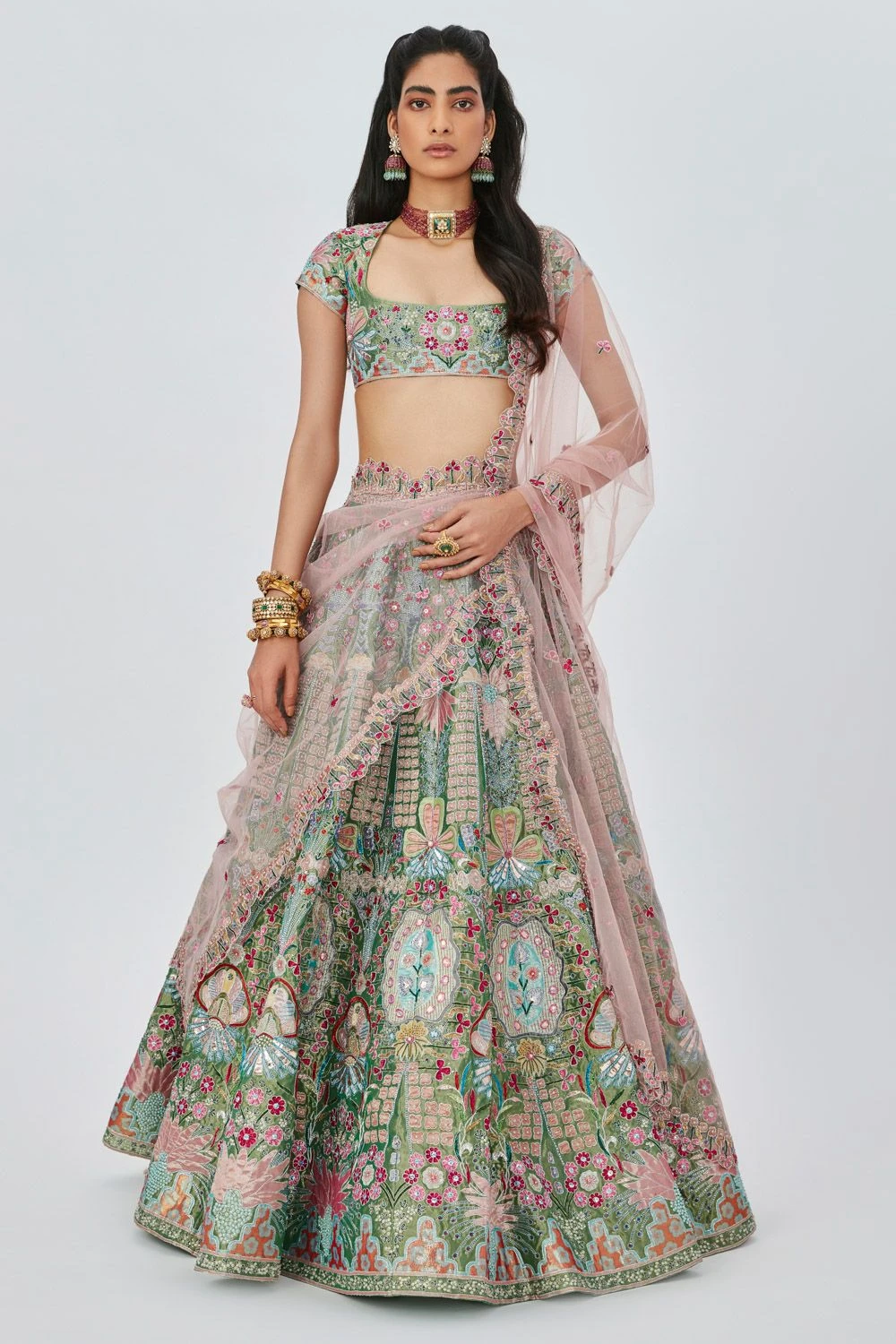 Aisha Rao Green Embellished Lehenga Set