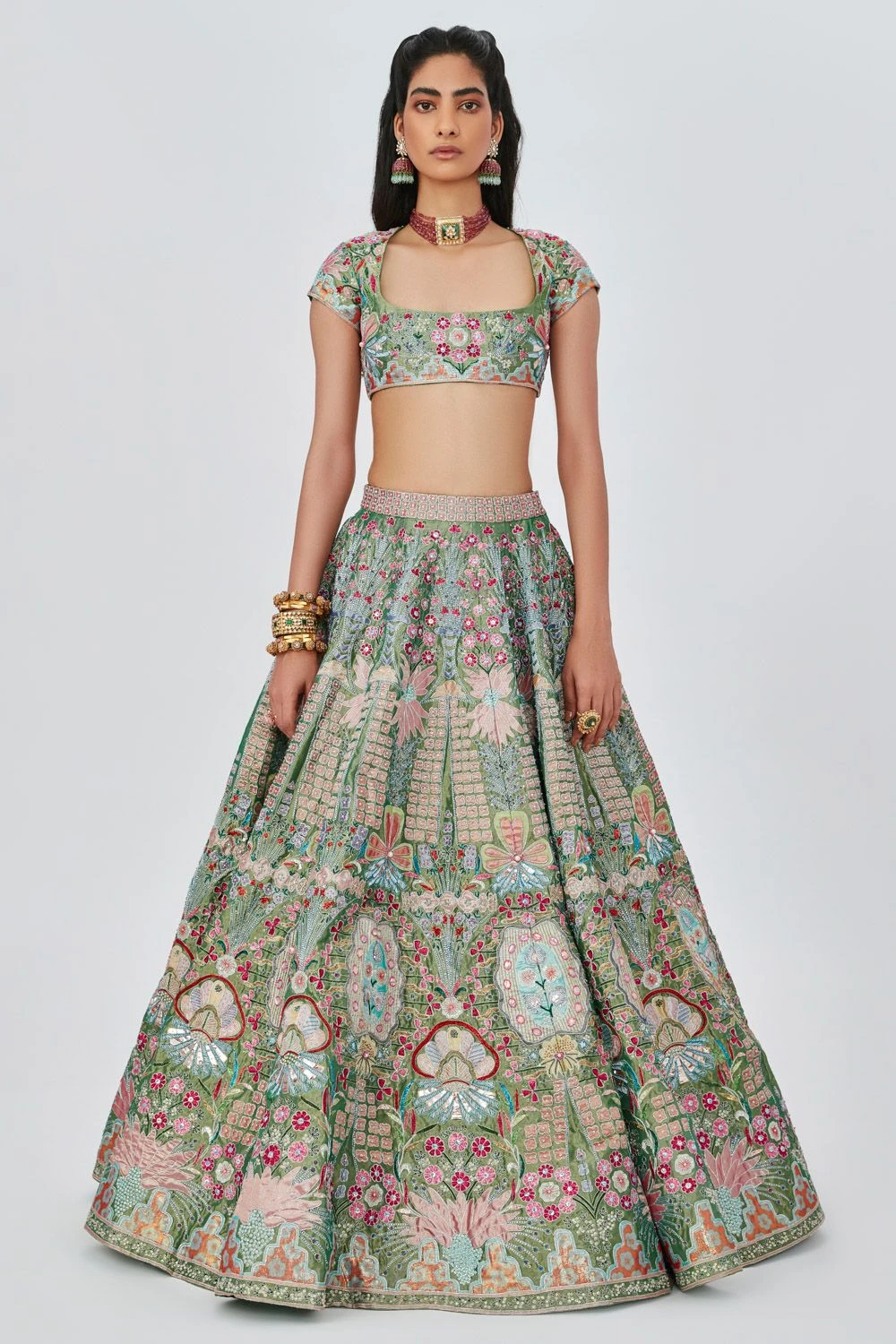 Aisha Rao Green Embellished Lehenga Set - Image 2