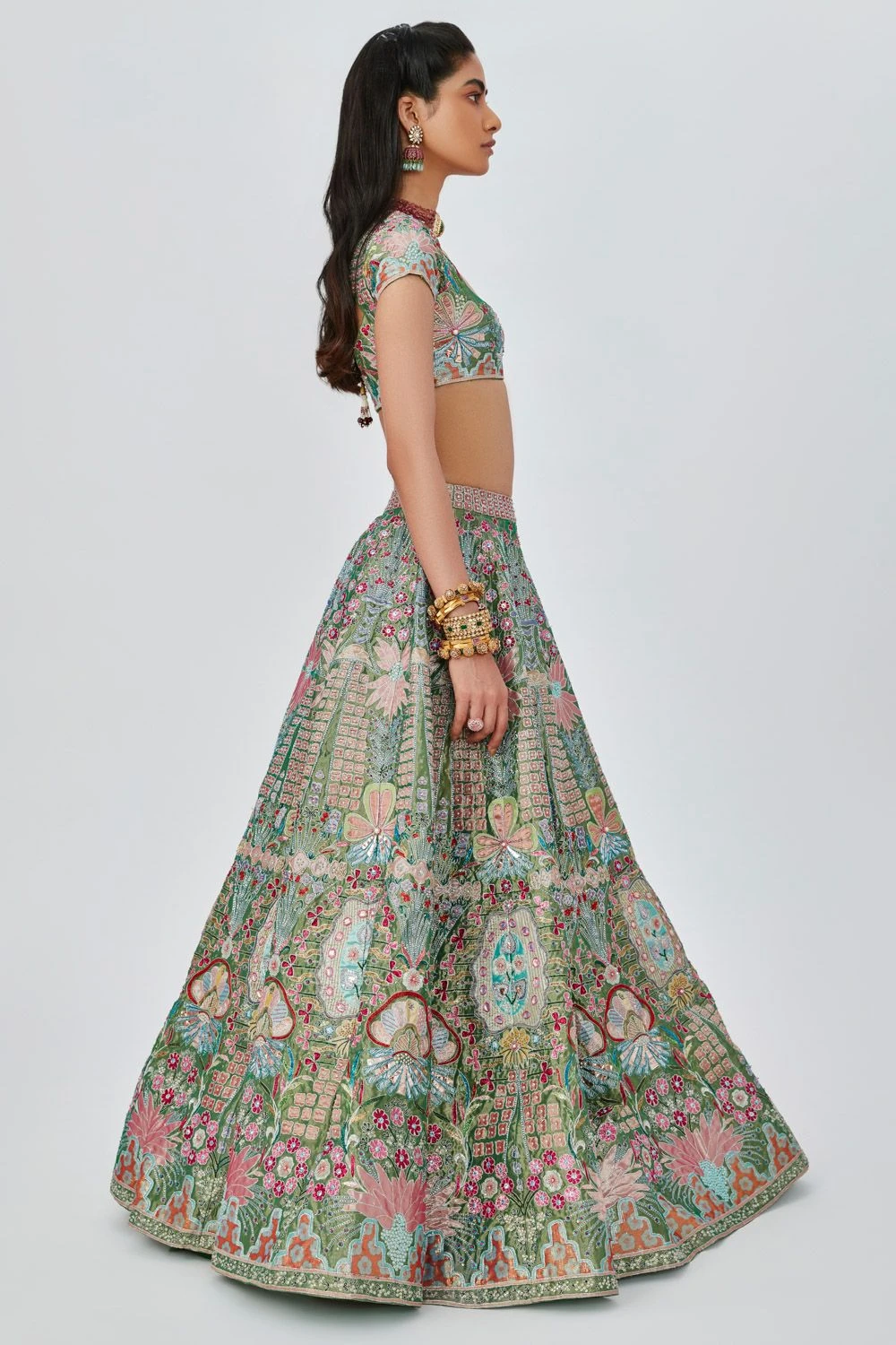 Aisha Rao Green Embellished Lehenga Set - Image 3