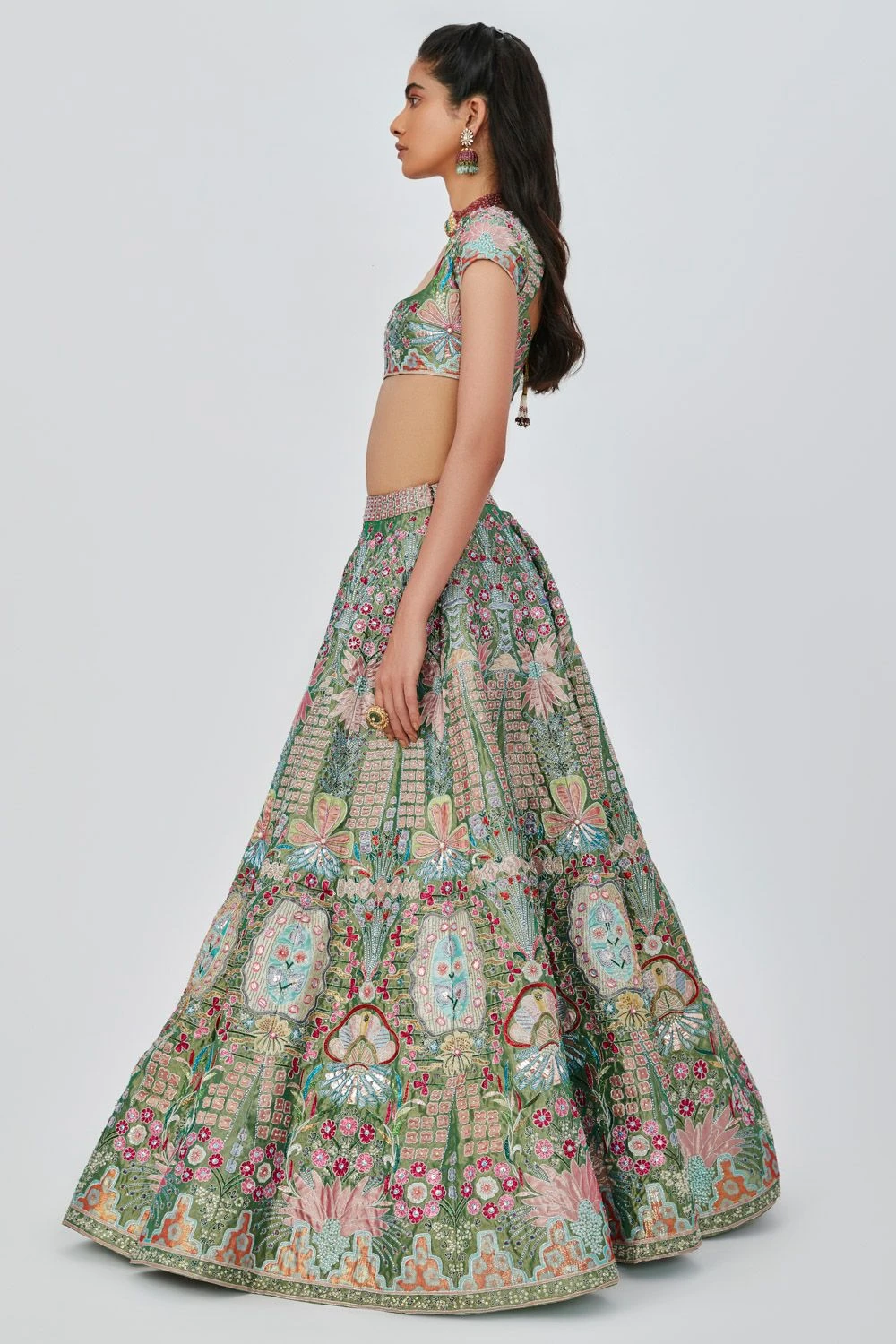 Aisha Rao Green Embellished Lehenga Set - Image 4