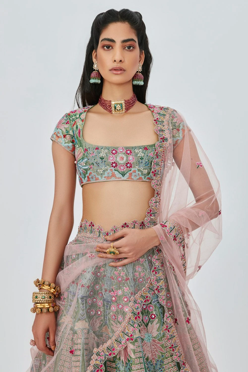 Aisha Rao Green Embellished Lehenga Set - Image 5