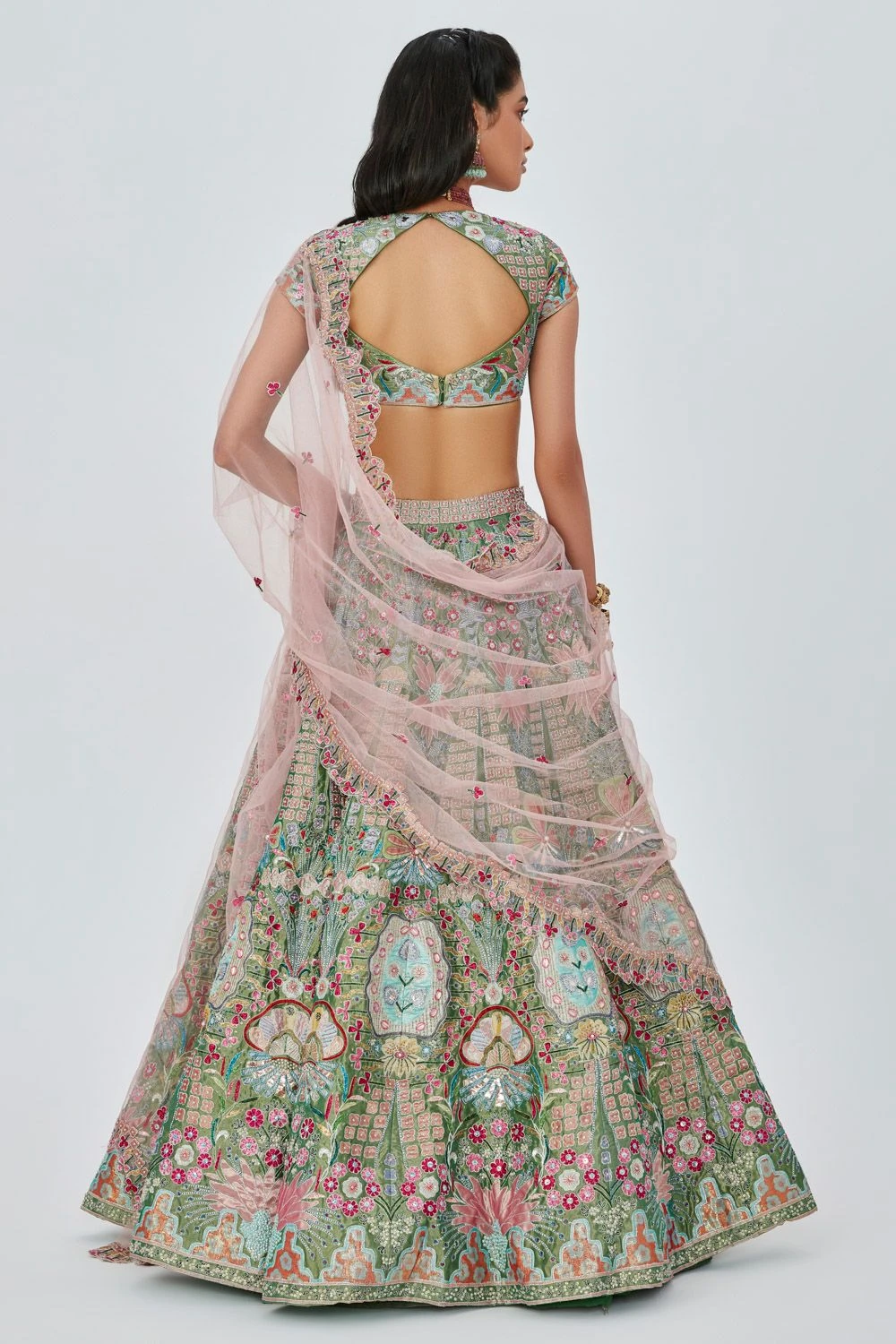 Aisha Rao Green Embellished Lehenga Set - Image 6
