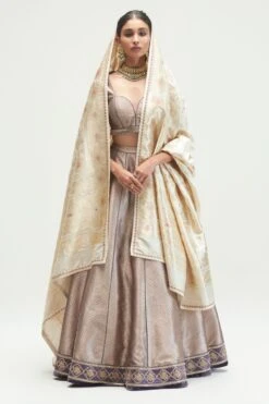 Kshitij Jalori Charcoal Chorbandh Embroidered Lehenga Set