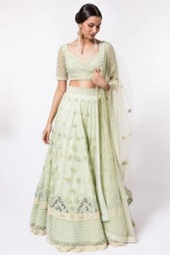 DUARA Pastel Green Mirror Embellished Lehenga Set