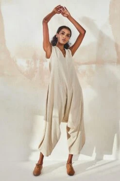 Khara Kapas Off White Striped Jumpsuit