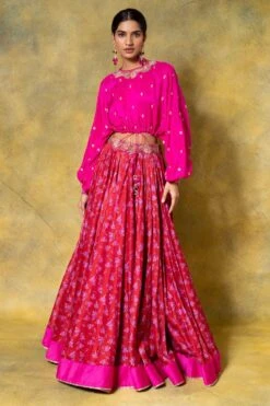Punit Balana Pink Hand Embellished Floral Lehenga Set