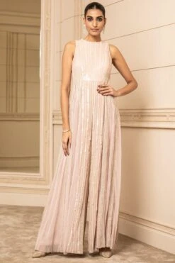 Tarun Tahiliani Blush Sequin Embellished Jumpsuit