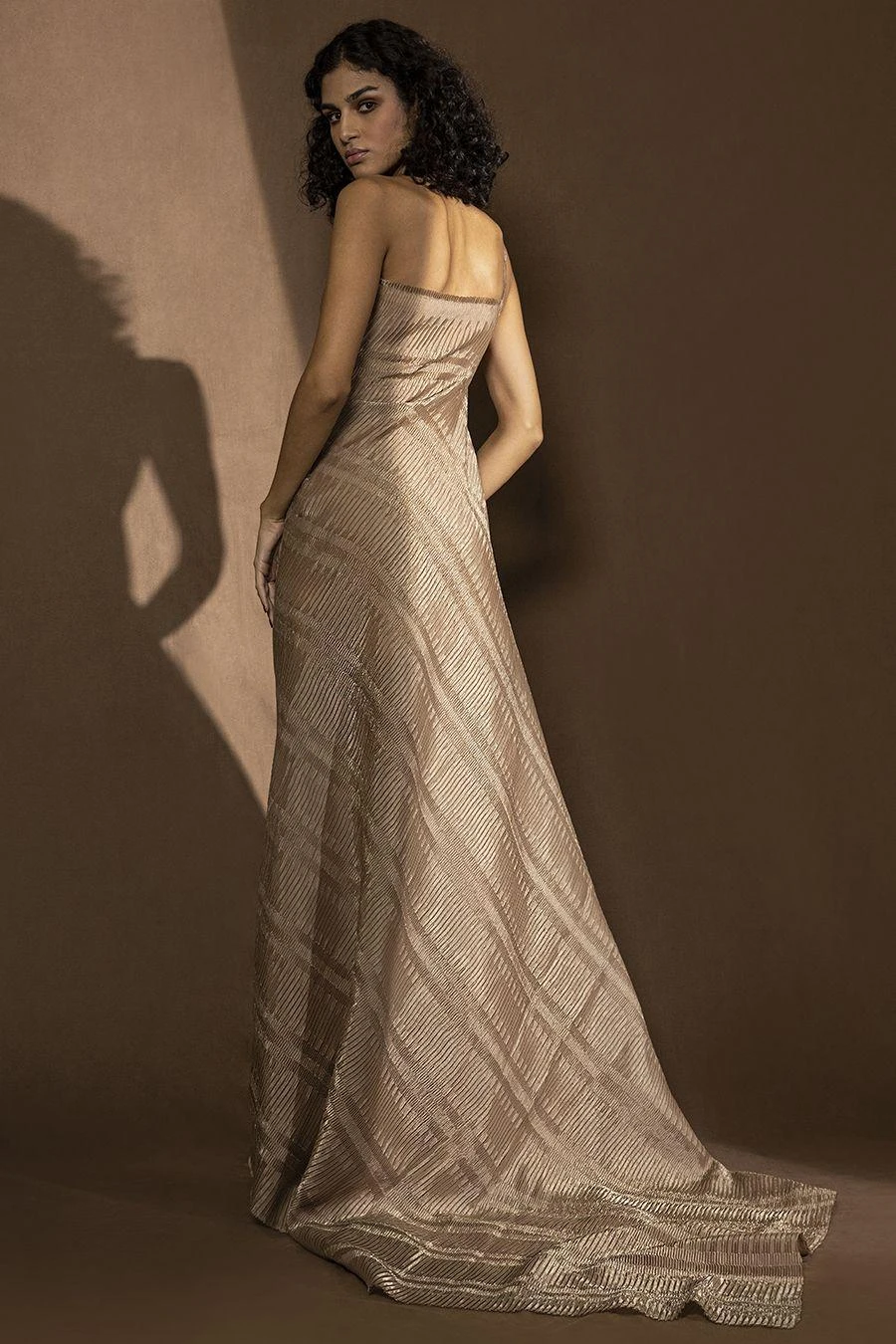 Abhishek Sharma Off-shoulder Textured Metallic Draped Dress - Image 5