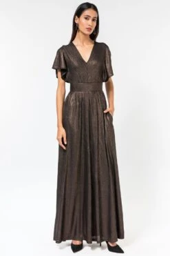 431-88 By Shweta Kapur Shimmer Jersey Jumpsuit With Flounce Sleeves