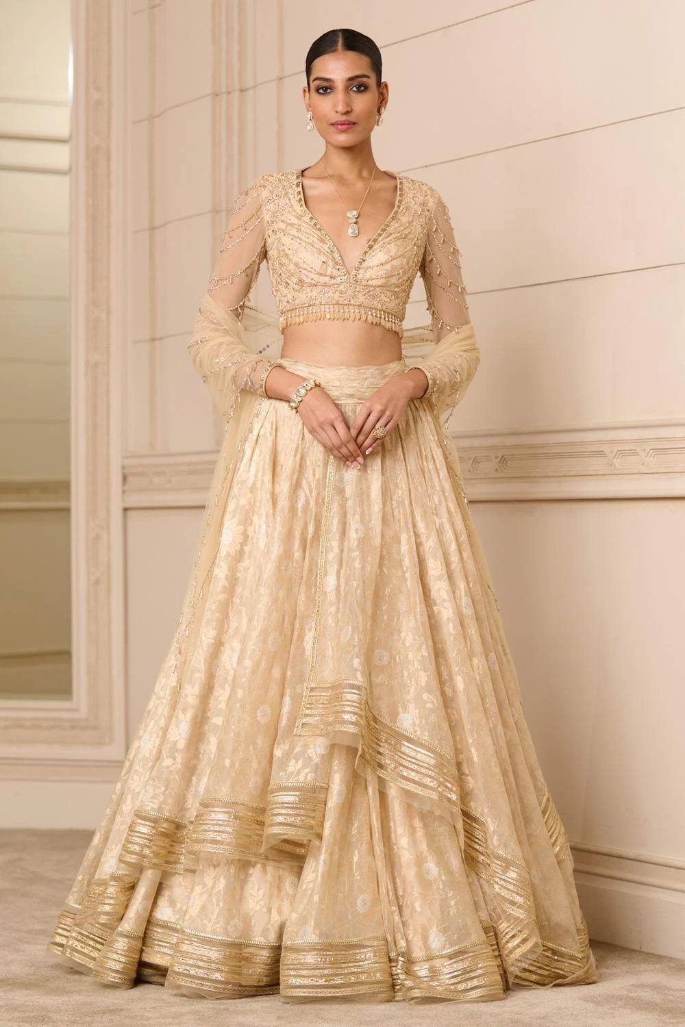 Tarun Tahiliani Ivory & Gold Hand Embellished Lehenga Set