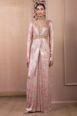 Tarun Tahiliani Blush Floral Printed Jumpsuit