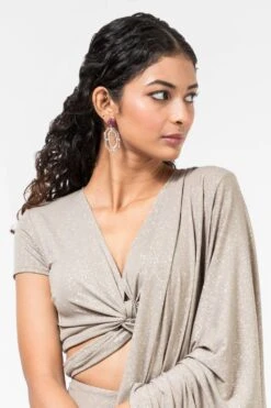 431-88 By Shweta Kapur Champagne Shimmery Tie-up Top