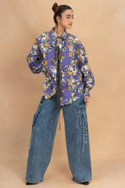 Dhruv Kapoor Purple Abstract Printed Tie-up Shirt