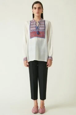 Payal Pratap Ivory Mokole Embroidered Top