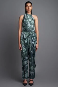 Amit Aggarwal Marbled Draped Emerald Jumpsuit