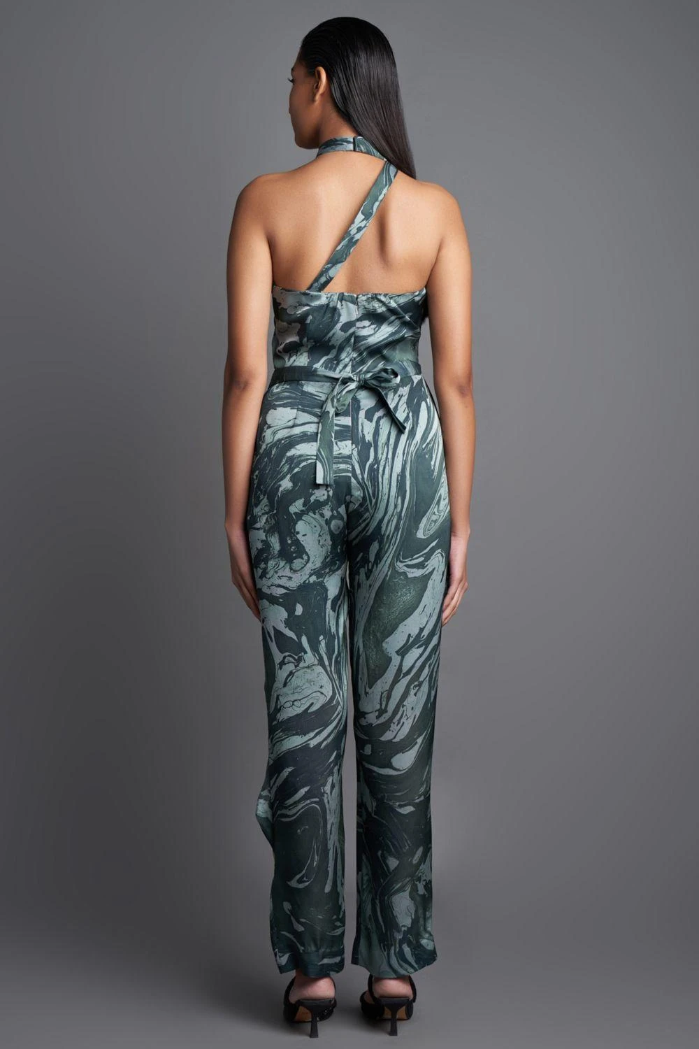 Amit Aggarwal Marbled Draped Emerald Jumpsuit - Image 3