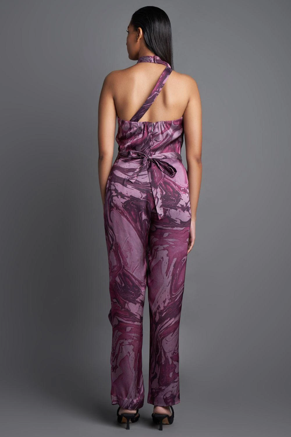 Amit Aggarwal Marbled Draped Plum Jumpsuit - Image 3