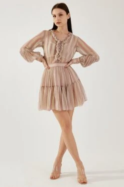 KoAi Rose Pink And Cream Stripe Frill Shirt