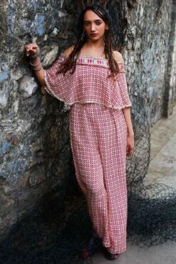 SVA Ivory Geometric Printed Off Shoulder Jumpsuit