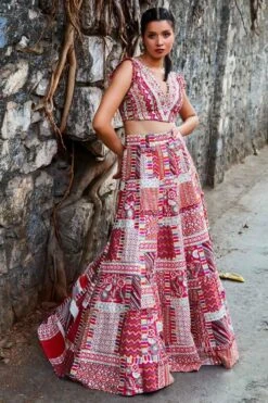 SVA Ivory Geometric Printed Lehenga Set