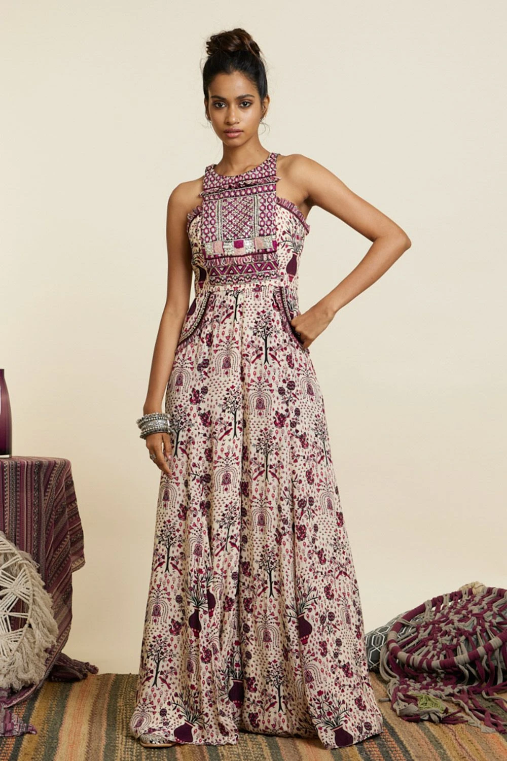 SVA Safar Merlot Jaal Printed Jumpsuit