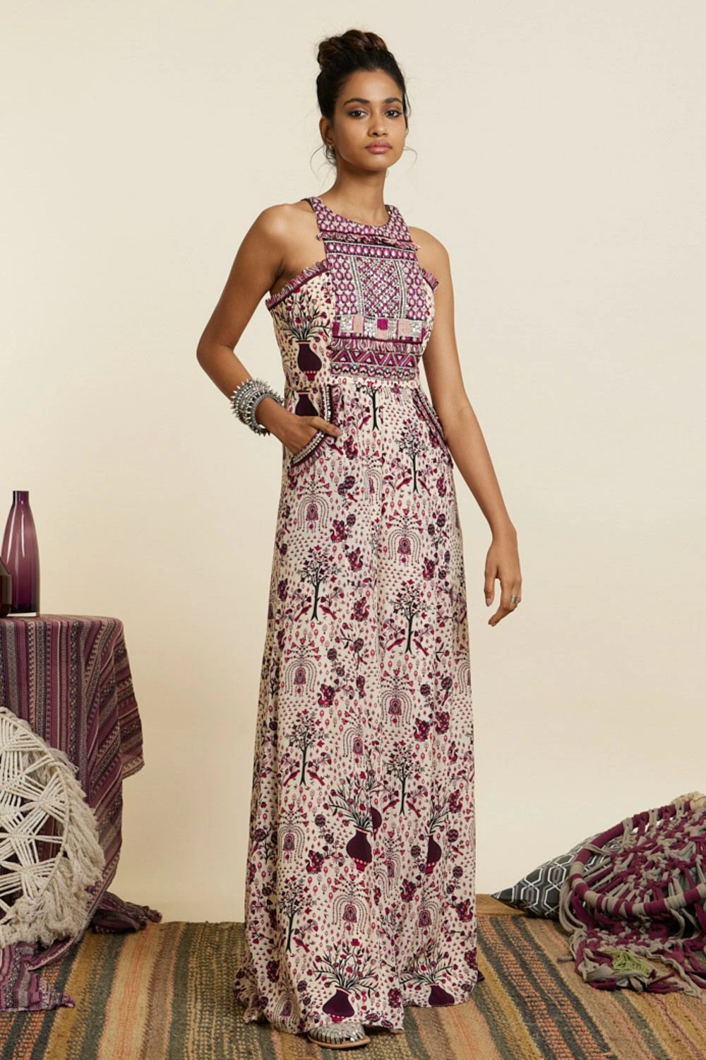 SVA Safar Merlot Jaal Printed Jumpsuit - Image 3
