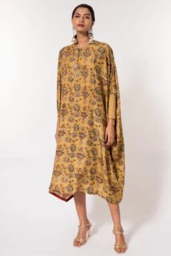 Divya Sheth Mustard Hand-block Printed Kaftan