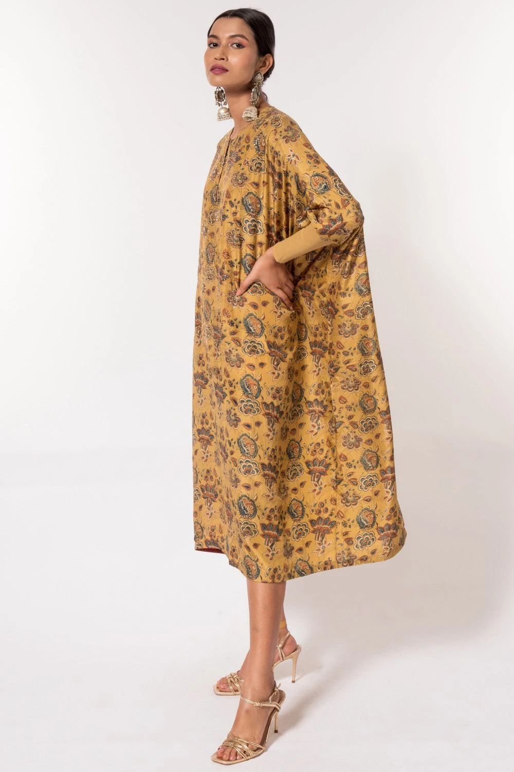 Divya Sheth Mustard Hand-block Printed Kaftan - Image 3