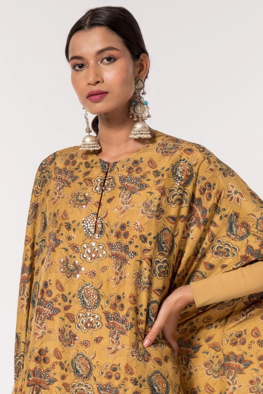 Divya Sheth Mustard Hand-block Printed Kaftan - Image 4