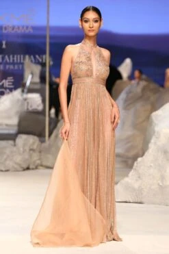 Tarun Tahiliani Rose Gold Embellished Halter Jumpsuit
