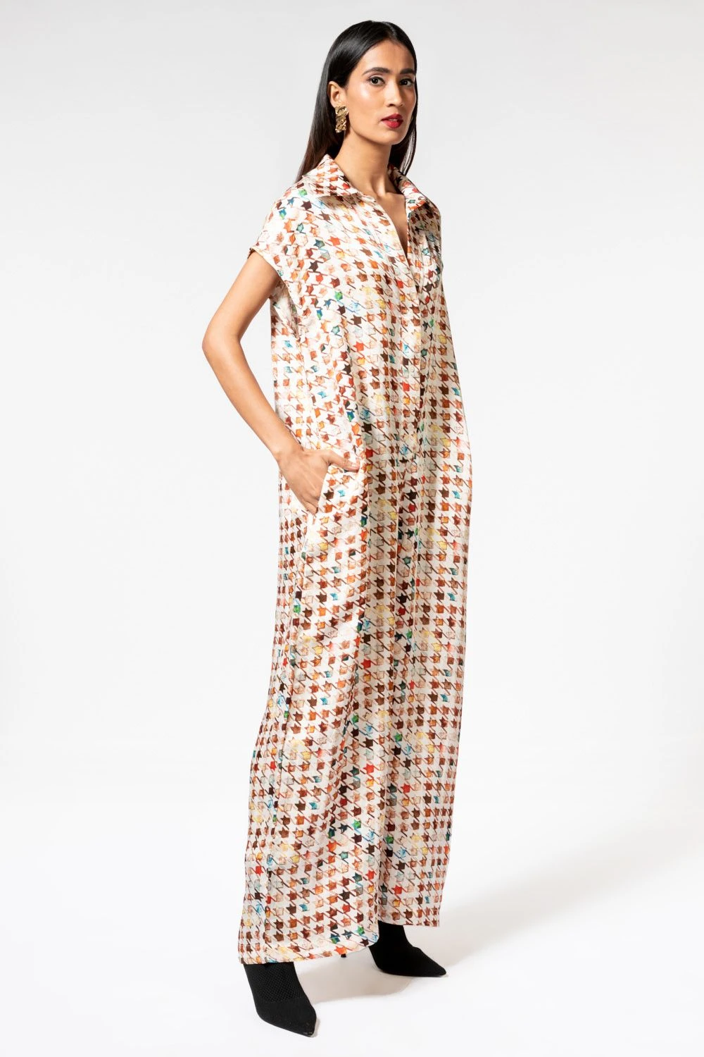Inca Houndstooth Linen Satin Jumpsuit - Image 3