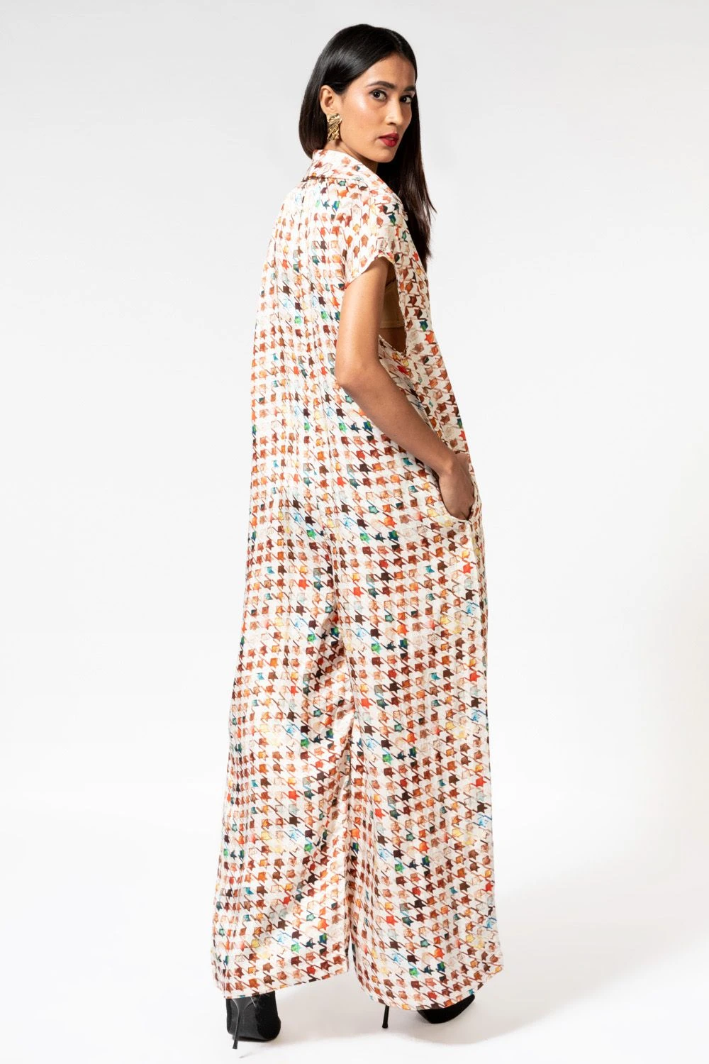 Inca Houndstooth Linen Satin Jumpsuit - Image 4