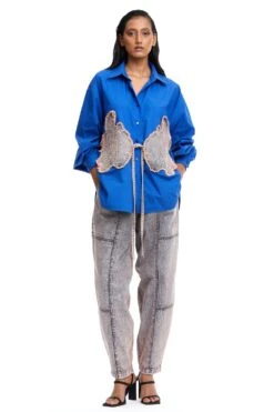 Kanika Goyal Label Warped Vine Denim AppliquÒ Shirt