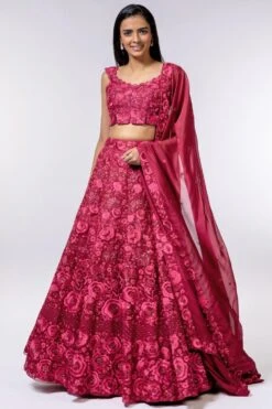 Mishru Maroon Embellished Organza Lehenga Set
