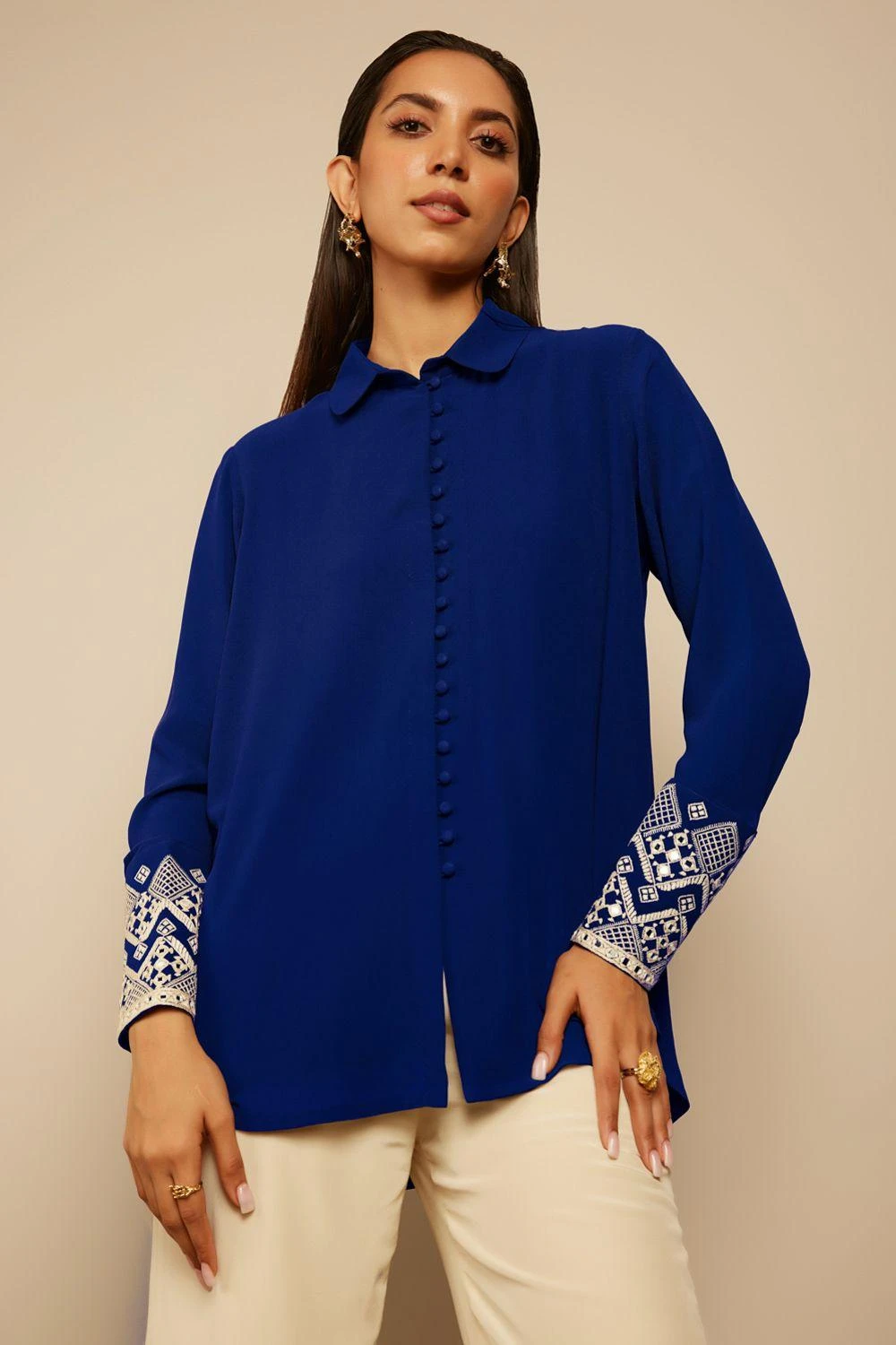 PATINE Electric Blue Silk Georgette Shirt - Image 2