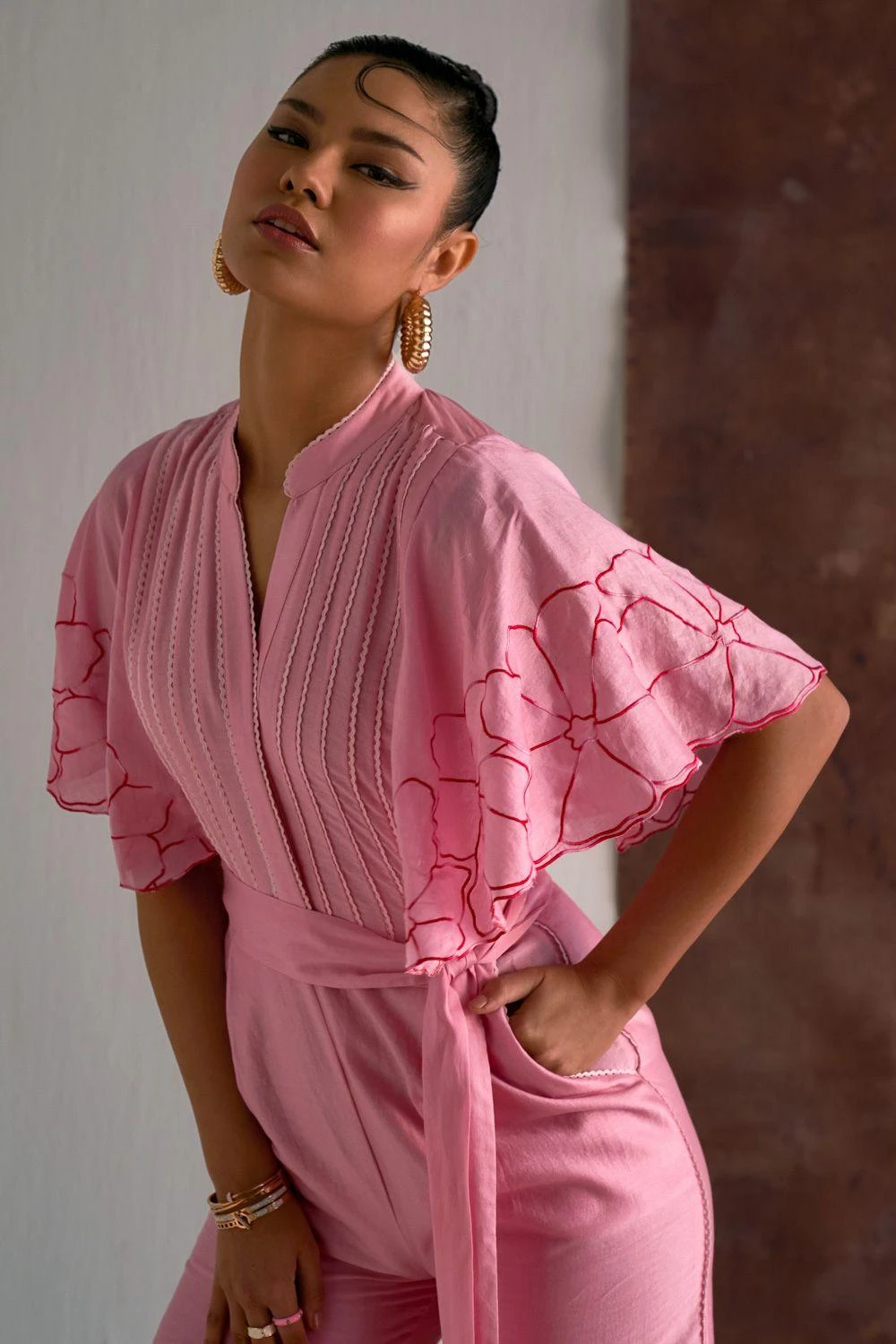 Sakshi Khetterpal Candy Pink Floral Embellished Jumpsuit - Image 3