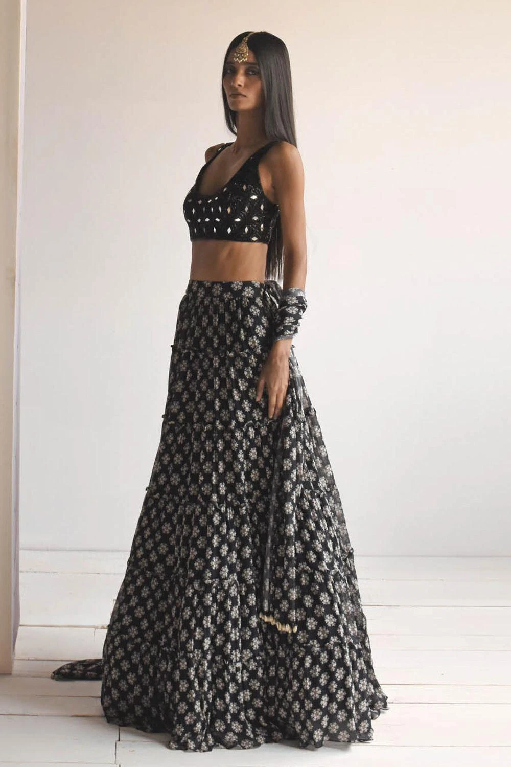 Arpita Mehta Black Butti Print Tiered Skirt Set - Image 2