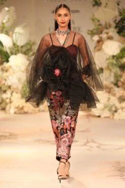 Varun Bahl Black Embellished Jumpsuit With A Cape