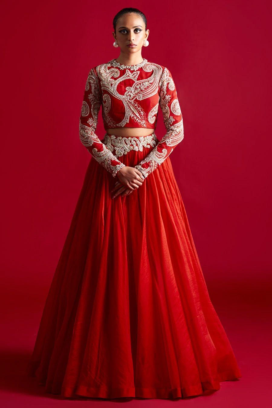 Bhumika Sharma Red Ambi Printed Lehenga Set