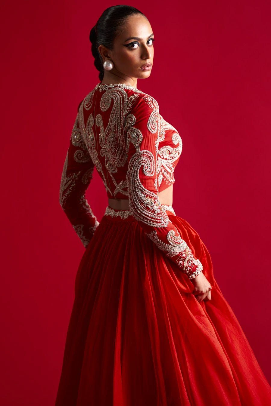 Bhumika Sharma Red Ambi Printed Lehenga Set - Image 3