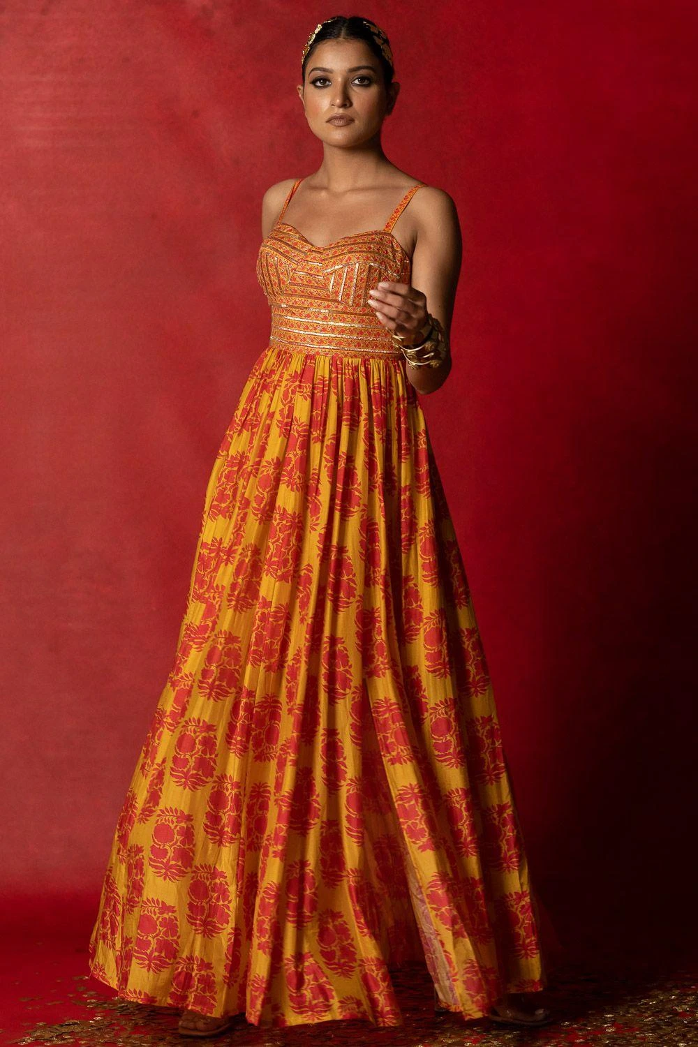 Pooja Keyur Yellow Aari Embroidered Maxi Dress - Image 2